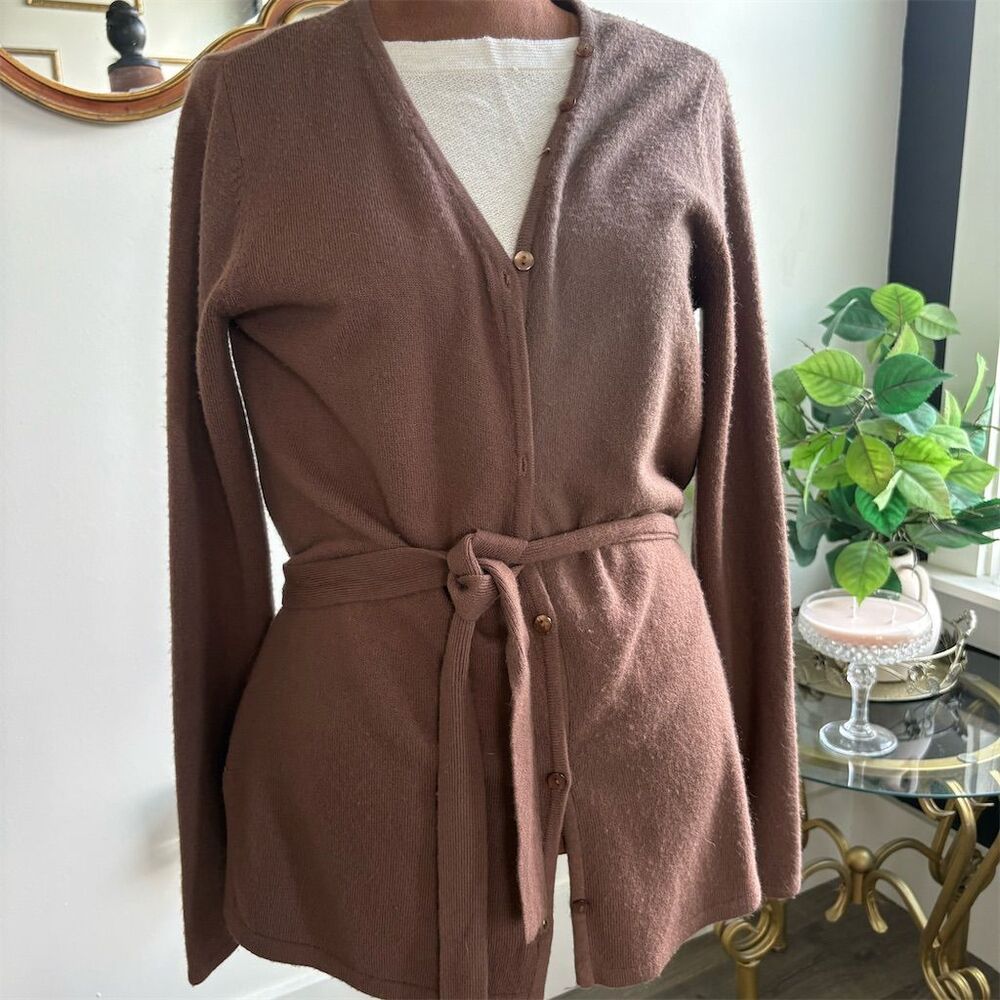 Carol Rose Women's Brown Belted Cardigan Sweater Size‎ M Long Sleeve Casual
